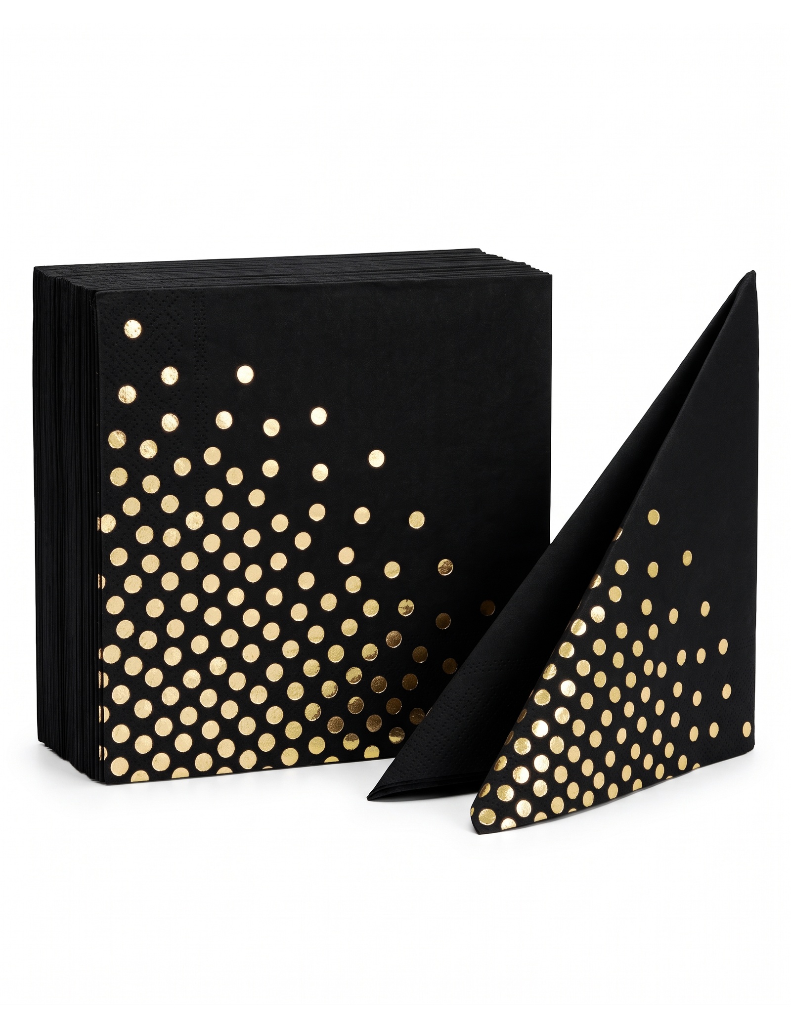 Black paper napkins decorated with gold foil dots