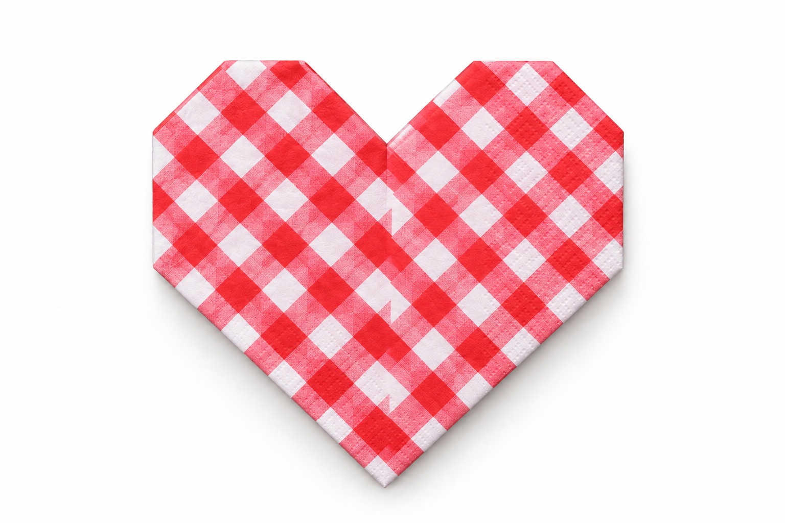 Finished heart fold in red-and-white gingham paper