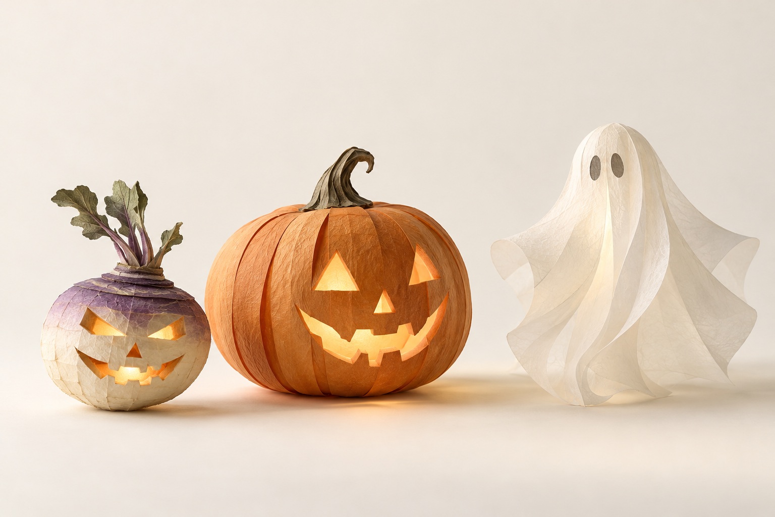 Paper sculpture turnip lantern, pumpkin and modern ghost decoration