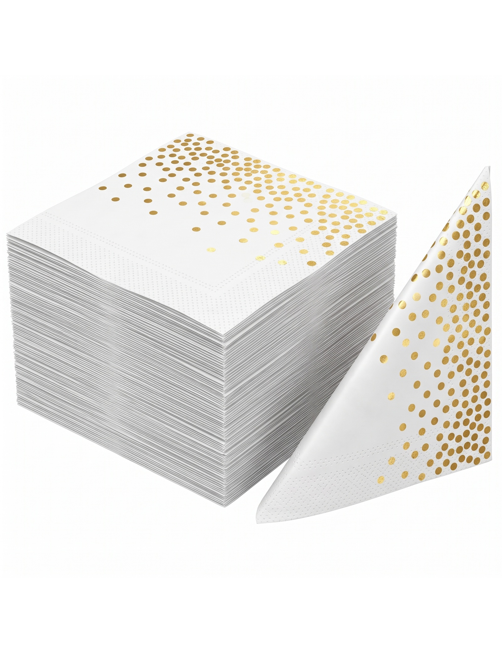 White paper napkins decorated with gold foil dots